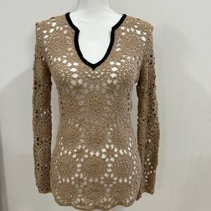 INC International Concepts Crochet Knit Top – 100% Cotton – Tan Beige – Size S
